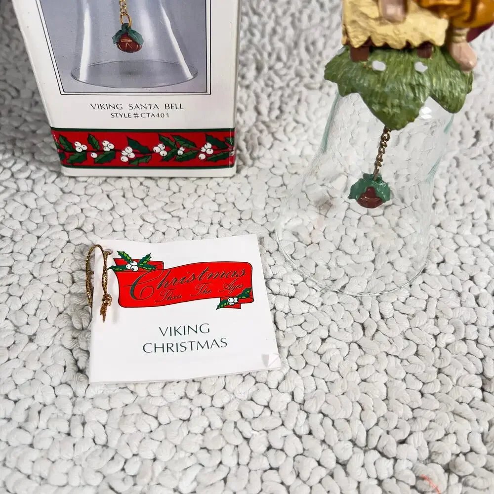 Novelino Christmas Through The Ages Glass Bell Resin Topper 1992 Viking Santa